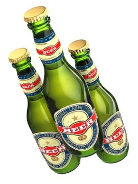 Three beer bottles with labels isolated on white. イラスト素材