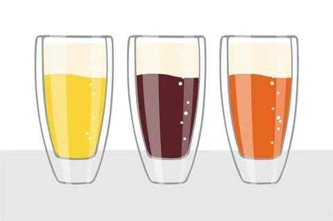 Three Beer glasses isolated on white background. Craft beer glass in different Stock Illustration