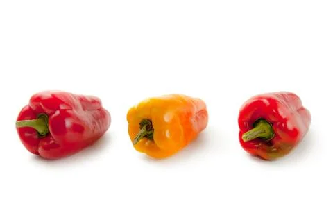 Three bell pepper isolated on white background with clipping path. . Stock Photos