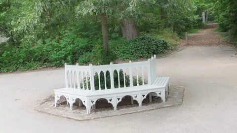 Three benchs in garden Stock Footage 245413305