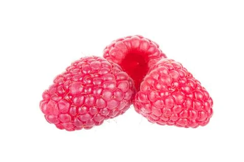 Three berries of a raspberry on a white background,  isolated Фото