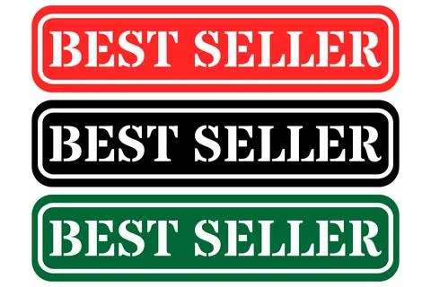 Three best seller rectangular signs in red black and green colors Stock Illustration