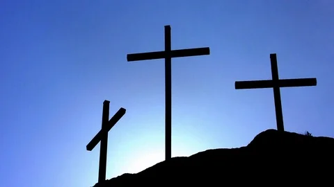 Three big black crosses outside during the dawn Stock-Footage 104852472