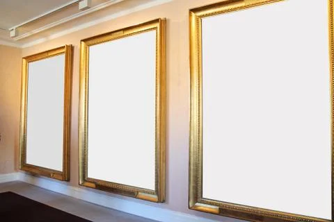 Three Big Perspective Picture Frames in Art Museum Gallery Exhibition. Blank  Stockfoto's