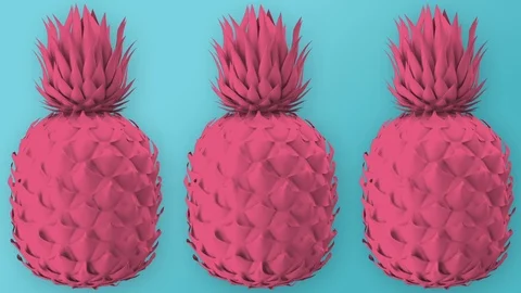 Three big pink pineapples, blue mint background, spinning colorful fruits Stock Footage 102305855
