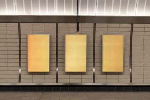 Three big vertical poster on metro station Stock Photos