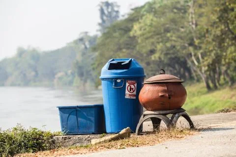 Three bins for sorting waste. Stock Photos