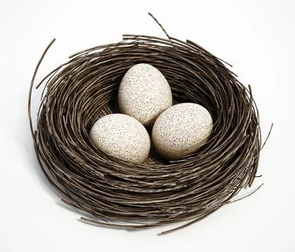 Three bird eggs inside bird's nest. 3D illustration Illustrazione stock