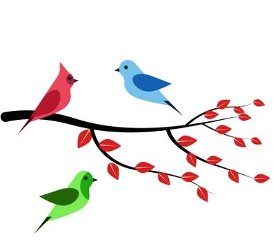 Three birds branch Stock Illustration