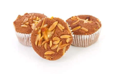 Three biscuit cupcakes with nuts Stock-Fotos
