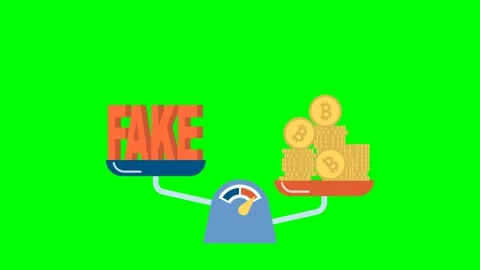 Three Bitcoin coins fall on scales. Fake, Bitcoins. Lies, money. Crypto Stock Footage 314657989