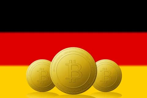 Three Bitcoins cryptocurrency with GERMANY flag on background. Иллюстрация