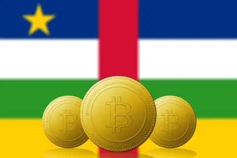 Three Bitcoins cryptocurrency with Republic of Central Africa flag on backgro Stock Illustration