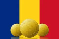 Bitcoin crypto coins with flag romania Royalty Free Vector