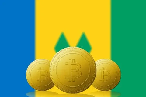 Three Bitcoins cryptocurrency with Saint Vincent and the Grenadines flag on b Stock Illustration
