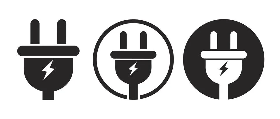 Three black and white plug with lightning symbol electricity Stock Illustration