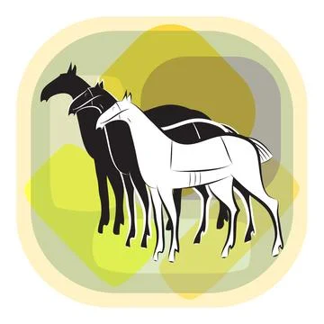 Three black and white running horses silhouettes Stock Illustration