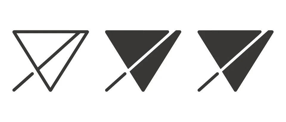 Three black and white triangular shapes with intersecting lines Illustrazione stock
