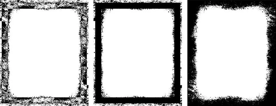 Three black and white vertical banners with grunge paint, photo frame set イラスト素材