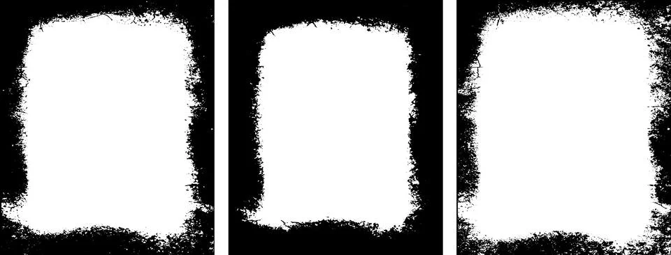 Three black and white vertical banners with grunge paint, photo frame set イラスト素材