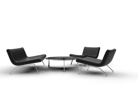 Three Black Armchairs With Coffee Table Stock-Illustration
