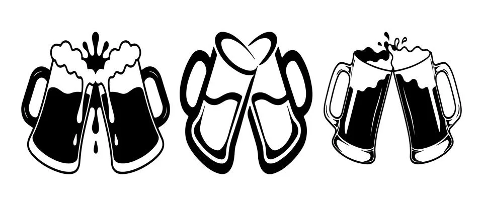 Three black beer mugs in various states of fullness a striking graphic silho Stock Illustration