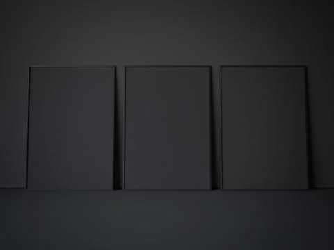 Three black blank frames. 3d rendering Stockillustratie