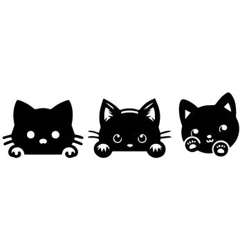 Three black cats peeping over a wall, illustration Stock Illustration
