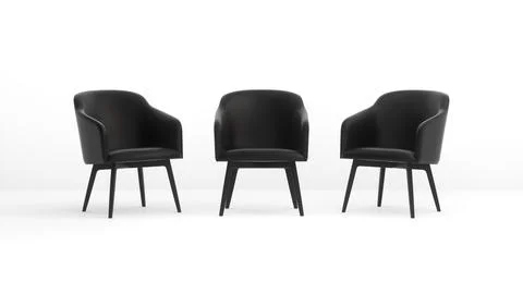 Three Black Chairs on a White Studio Background. Business concept. 3D rendering. Stock Illustration