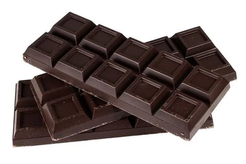 Three black chocolate bars isolated on white background Stock-Fotos
