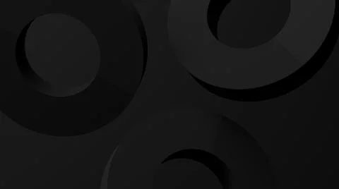 Three black circle shapes, black background. 3d render. Stock Illustration