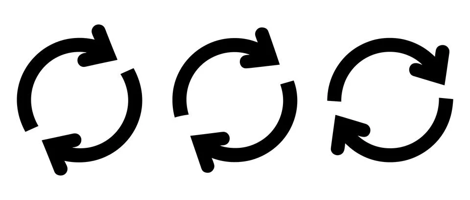Three Black Circular Arrows Pointing Clockwise Stock Illustration