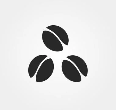 Three black coffee beans vector icon. Illustrazione stock