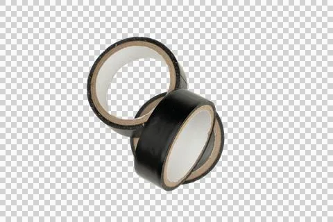 Three black electrical insulation tape rolls transparent background Фото