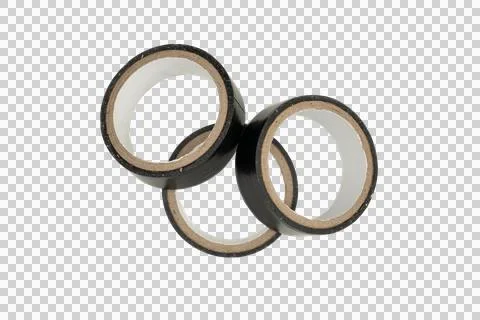 Three black electrical insulation tape rolls transparent background Фото