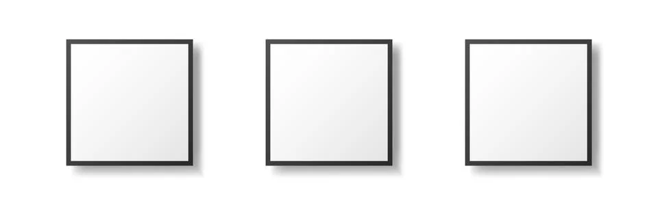 Three black frames. Square picture mockups. Isolated photo templates. Realistic Stock Illustration