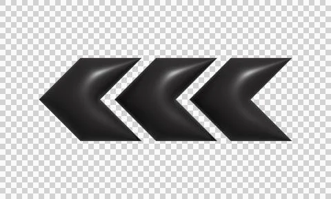 Three black glossy chevron arrows pointing left isolated on a white backgroun Stock Illustration