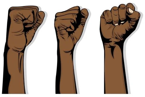 Three black hands that raise their fists up Stock Illustration