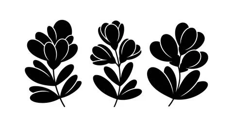 Three black leaf silhouettes on white background Stock Illustration