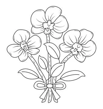 Three black line orchids Stock Illustration