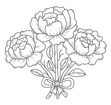 Three black line peonies Stock Illustration