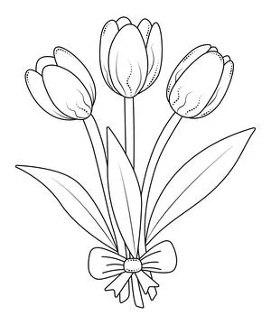 Three black line tulips Stock Illustration