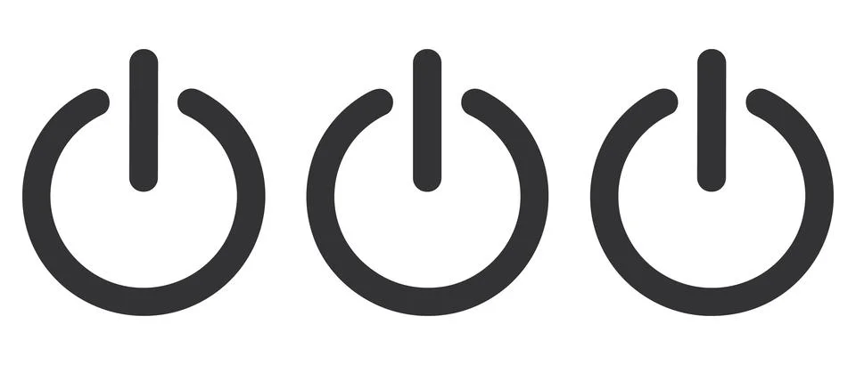 Three black power buttons in a row circle symbol Illustrazione stock