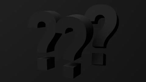 Three black question marks. Black background. 3d render. Stock Illustration