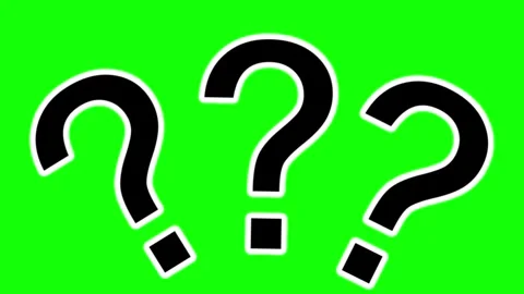 Three black question marks on a bright green background for chroma key Stock Footage 347759206