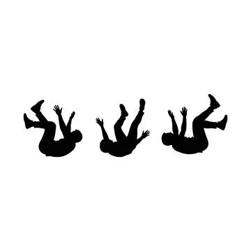 Three black silhouette figures captured in midair falling downwards with ar.. Stock Illustration