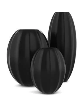 Three black vases isolated on white background Illustrazione stock