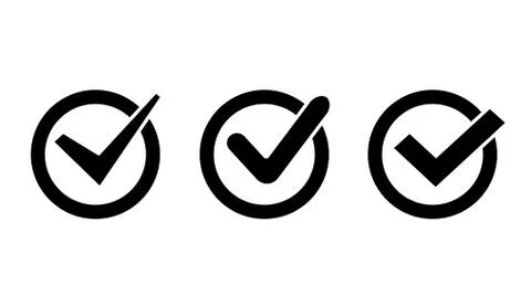 Three black vector check mark icons in circles and squares. Check mark icons Stock Illustration