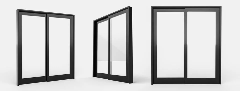 Three black wooden window frames on the white background Stock Illustration
