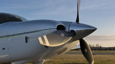 Three-Blade Propeller Nose Section of Single Engine Piston Airplane CU 動画素材 303892296